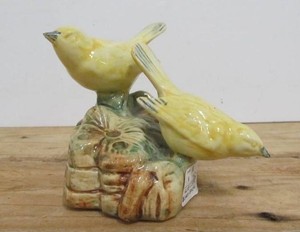 Vintage Signed WELLER Pottery Flower Frog wBirds