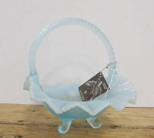 Aquamarine  Blue FENTON Glass Basket wTags
