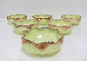 Set of 6 Gold Rimmed Antique Custard Glass Bowls