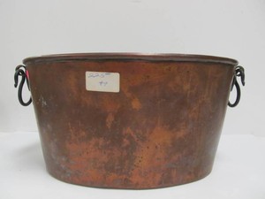 Very Nice Early Antique Primitive Copper Basket wIron Handles