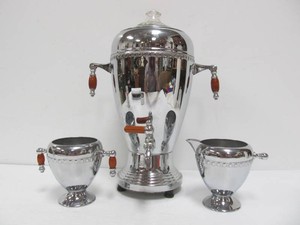 Great Looking Vintage Deco Chrome Coffee Dispenser wCream &amp Sugar&nbsp