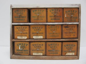 Old Vintage 1930s era Folk Art Cheese Box 12-Drawer Cabinet&nbsp
