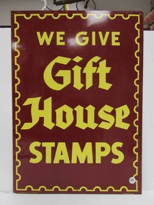 Vintage GIFT HOUSE STAMPS Metal Advertising Sign #1 - Single Sided