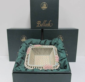 4 Mint in Box Larger BELLEEK Woven Porcelain Baskets