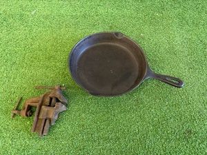 Small Vise & Cast Iron Pan