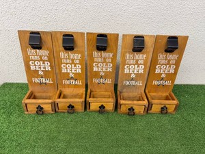 5 New Man Cave Wooden Bottle Openers - Cold Beer & Football
