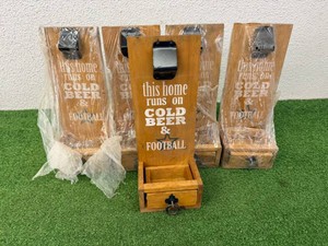 5 New Man Cave Wooden Bottle Openers - Cold Beer & Football