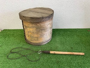 Vintage Round Wooden Shipping Crate & Rug Beater