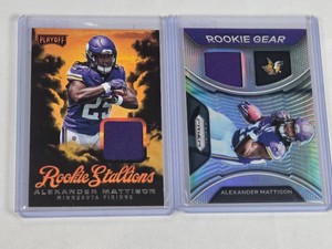 Lot of 2 Alexander Mattison Rookie Relic Football Cards - Minnesota Vikings