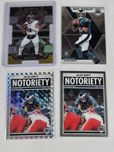 Lot of 4 Jalen Hurts Football Cards Including Rookie, Die Cut and Prizm Cards