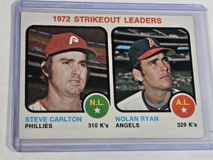 Nolan Ryan & Steve Carlton 1972 Strikeout Leaders Topps #67 Vintage Baseball Card