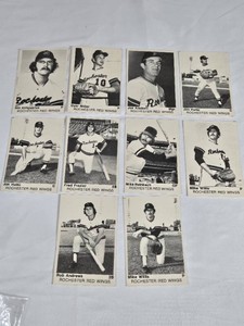 Lot of 10 Rochester Red Wings Vintage Baseball Cards Featuring Jim Hutto, Bill Kirkpatrick, and More from 1975