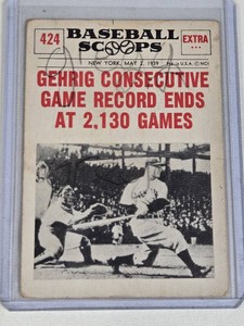 Lou Gehrig 1961 Nu-Card Baseball Scoops Extra #424 - New York Yankees Vintage Baseball Card