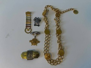 Vintage Costume Jewelry - Chain Belt, Merit Bracelet & Insignia Mixed Lot
