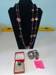 VTG Costume Jewelry Mixed Lot - Beaded Necklace, RAM Cuff & Blue Ring