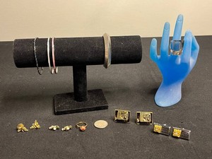 VTG Costume Jewelry Mixed Lot - Bracelets, Cufflinks, Earrings & Chunky Geometric Lucite Statement Ring