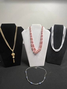 VTG Costume Necklaces - Gold-Tone Pendant, Pink, White & Blue Mixed Lot