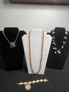 VTG Costume Jewelry - Coro Bracelet w Charm & GF Necklace w Floral Pendant 4-Piece Mixed Lot