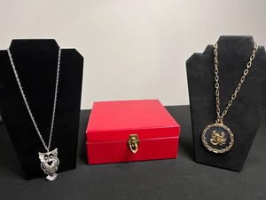 VTG Costume Jewelry - Owl & Scorpion Necklaces With Jewelry Box Mixed Lot