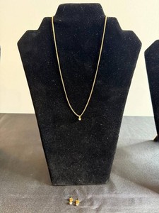 VTG Jewelry Set - Gold-Tone Necklace & Stud Earrings 3-Piece w Matching Clear Gem Stones