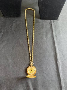 1928 Pocket Watch Necklace - Gold-Tone Quartz Floral Cover - untested