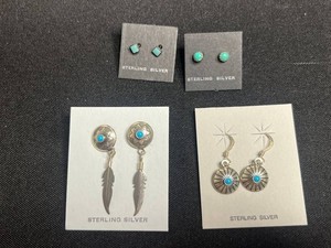 Sterling Silver Earrings - Turquoise-Color Studs & Drop Designs (Lot of 4)