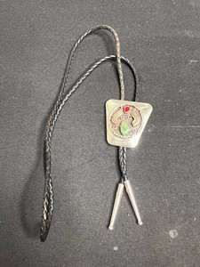 Bolo Tie - Vintage Bennett Western Red & Turquoise Stones