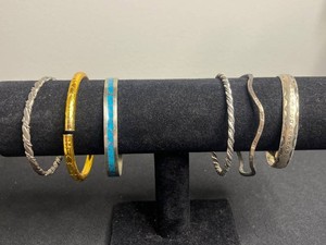 VTG Bangle Bracelet Set - Turquoise Inlay, Twisted & Patterned (Lot of 6)