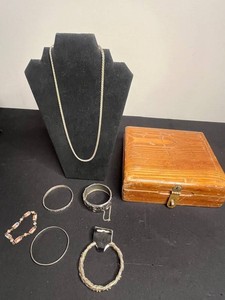 VTG Estate Jewelry Mixed Lot - Necklaces, Bracelets, Bangles & Wood Box