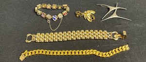 VTG Costume Jewelry Mixed Lot - Charm Bracelets & Brooches