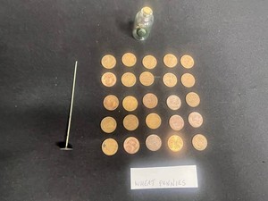 Vintage Wheat Pennies, Las Vegas Coin Bottle & Coin Stickpin - 25 Pieces