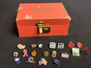 Vintage Enamel Lapel Pin Collection With Presentation Box inc 24K GP on one AFT Pin
