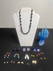 VTG Jewelry Mixed Lot - Ring, Beaded Necklace & Assorted Earrings - One .925 Pair of Earrings