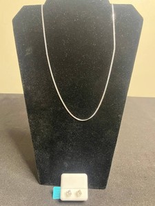 Sterling Silver Jewelry - Moissanite Stud Earrings w $699 retail tag & 925 Chain Necklace  4.0 g
