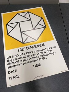 Jostens Free Diamonds Ring Day Advertising Poster Sign Approx 12x18