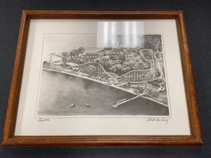 Framed Bayside Signed Art Print Roller Coaster Scene Approx 15x13