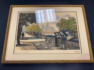 Jules LeRay Paris Les Bouquinistes Framed Color Etching Print