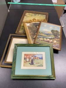 Vintage Framed Print Group Golf Bluebird Sheep Harbor Child Decor