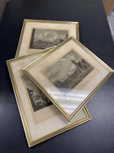 Framed Dublin Ireland Hand-Colored Architectural Prints Set