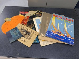 Group Vintage School Books Coloring Books & Die Cut Decorations