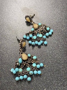 Vintage Southwestern Style Turquoise Bead Chandelier Earrings Pair