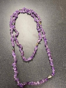Amethyst Chip Bead Necklace Purple Stone Strand Lobster Clasp