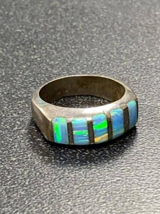Mexican Sterling Silver Inlay Opal Band Ring Size 6.5 Vintage