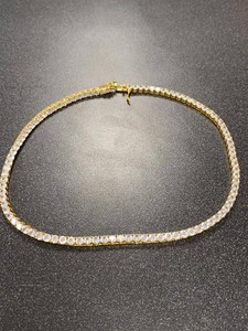 Unmarked Gold Tone Clear Rhinestone Tennis Necklace Box Clasp