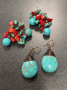 Group Boho Dangle Earrings Turquoise Coral Look Mixed Pair Lot