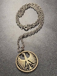 Vintage German Eagle Coin-Style Pendant Necklace Silver Tone