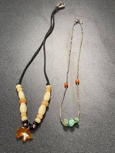 Southwestern Style Beaded Necklace Pair Bear Pendant Turquoise Accent