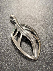 Sterling Silver Openwork Leaf Pendant Modernist Nature Design