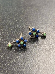 Vintage Southwestern Style Blue Green Stone Stud Earrings Pair