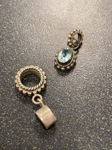 Sterling Silver Charm Beads Pair Blue Stone & Dangle Spacer